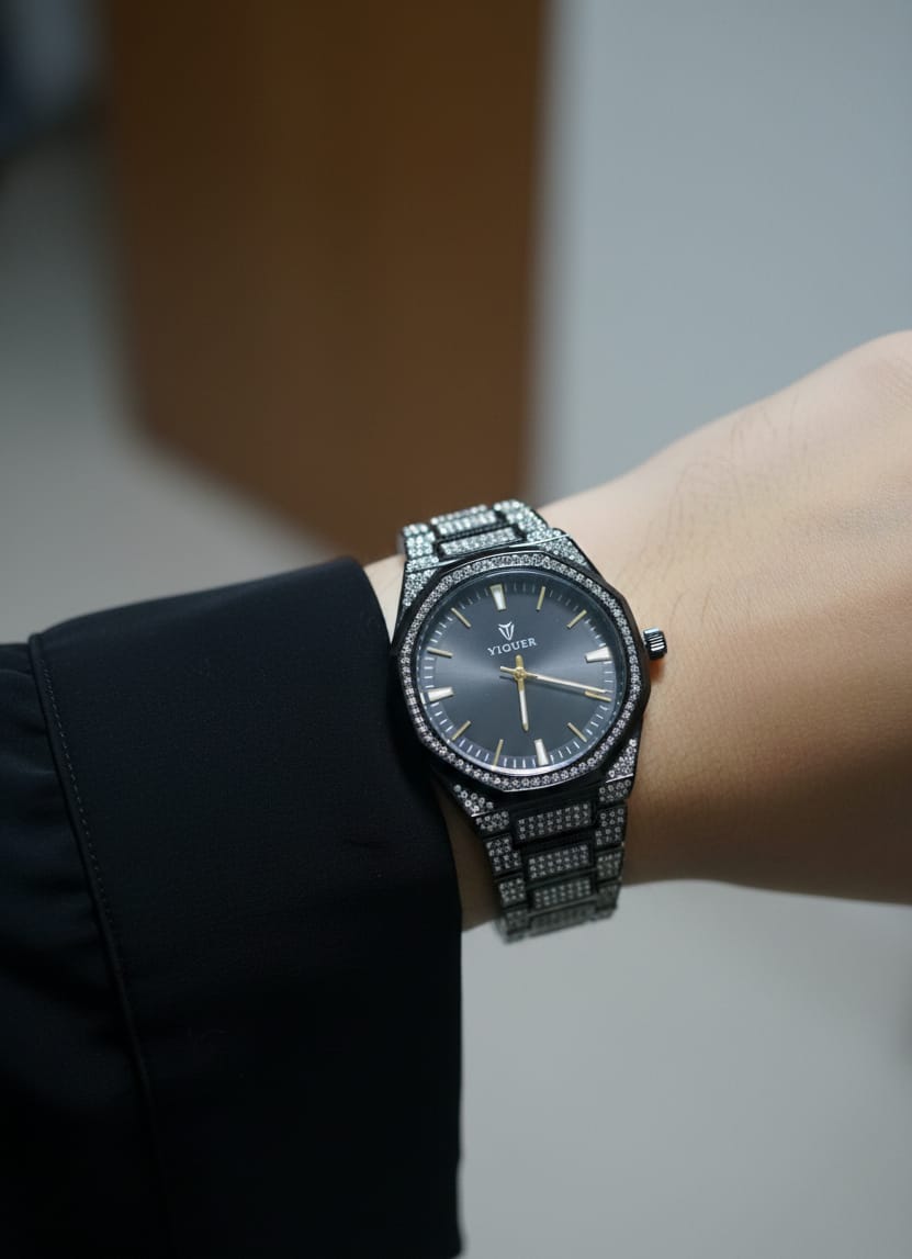 Black Chain With White Stone Watch